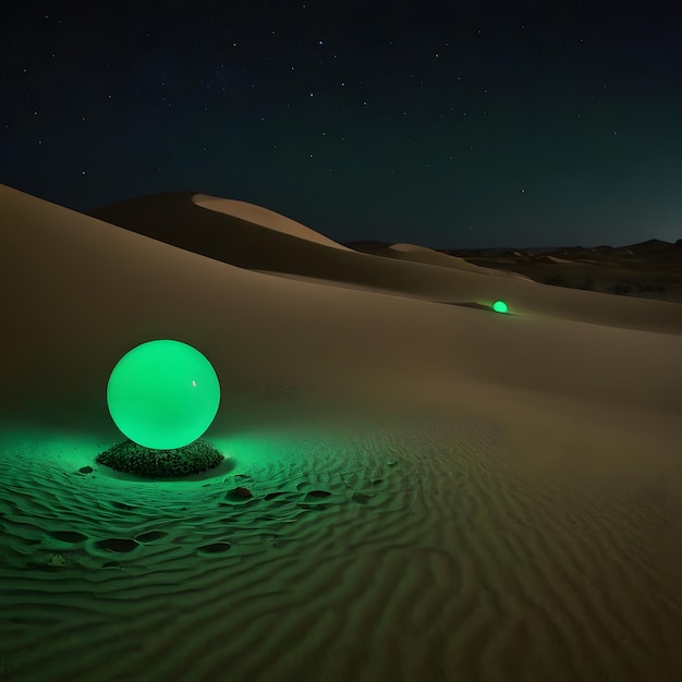 Photo a green ball in the desert with a green ball in the middle