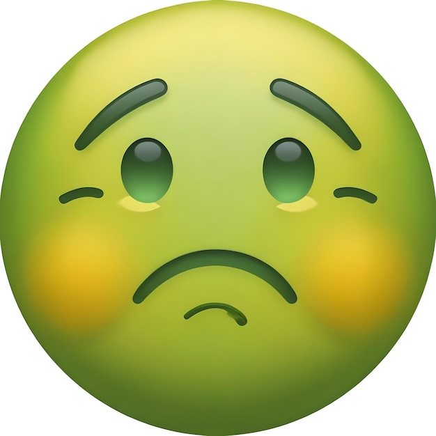 a green ball with a sad face on it