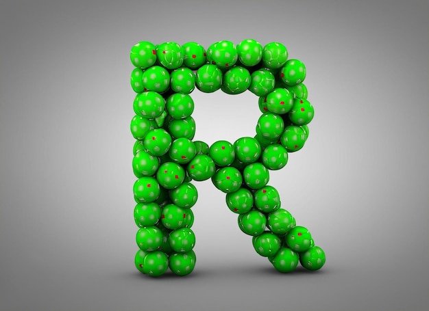 Green balls with the letter r on a gray background