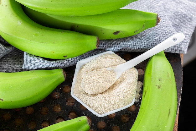 Green banana flour on the table