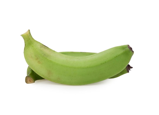 Green bananas on white background