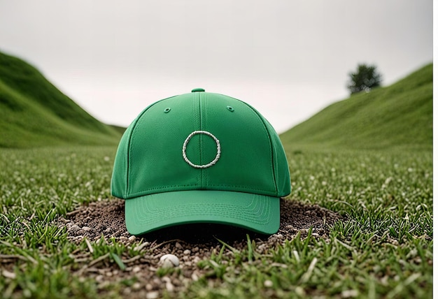 Photo a green baseball cap with a circle on it