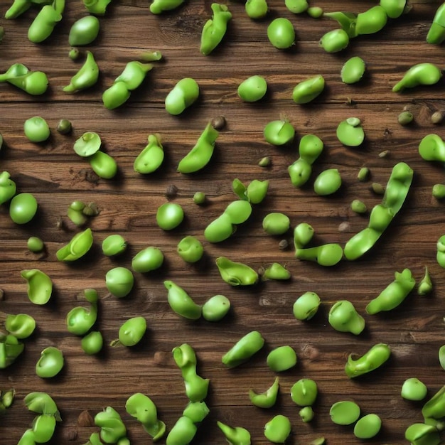 Photo green beans are scattered on a wooden surface