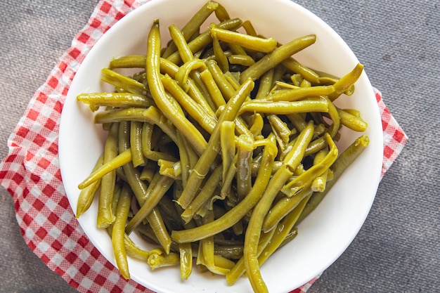 green beans boiled bean ready to eat fresh healthy meal food snack diet on the table copy space