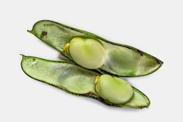 Green beans closeup isolated on a white background