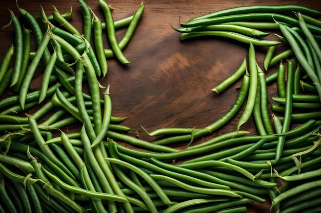 Green beans composition flat lay with free space for copy caucasian carpet background