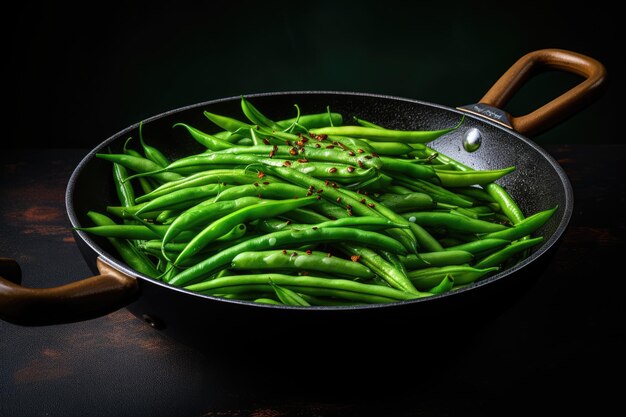 Green beans in a frying pan Generative AI