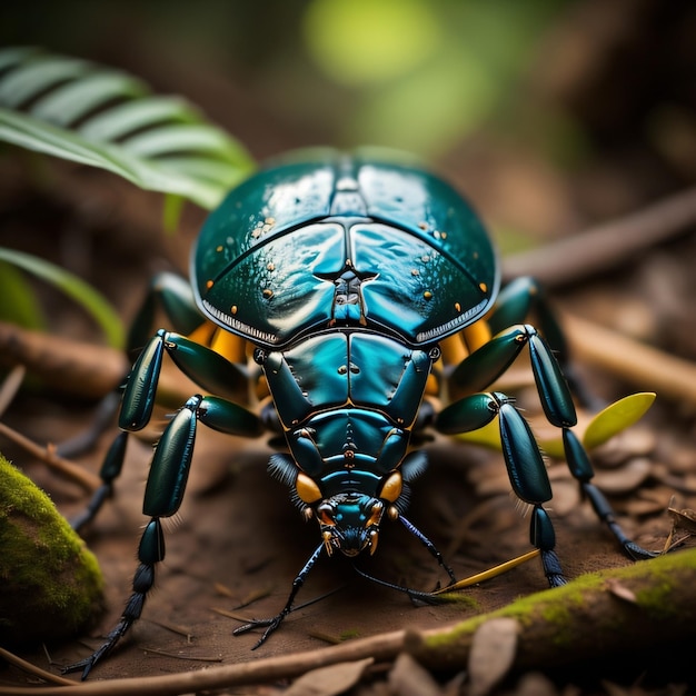 A green beetle with the word quot d quot on it