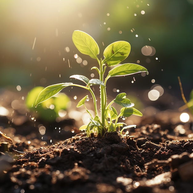 Green Beginnings Seedlings Growing in Soil with Water Drops