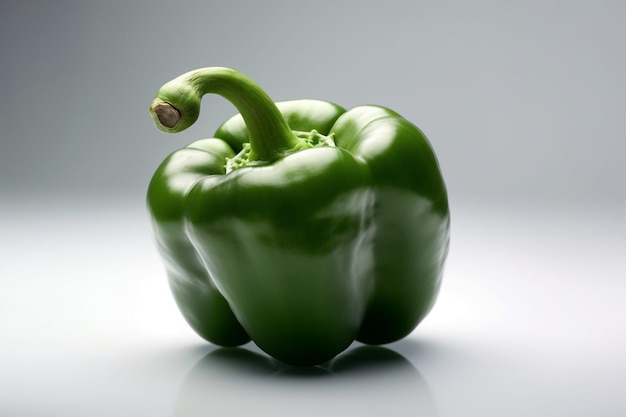 A green bell pepper with a stem sticking out of it.