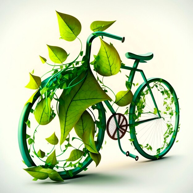 Green bike plants and leaves on white background isolate Generative AI