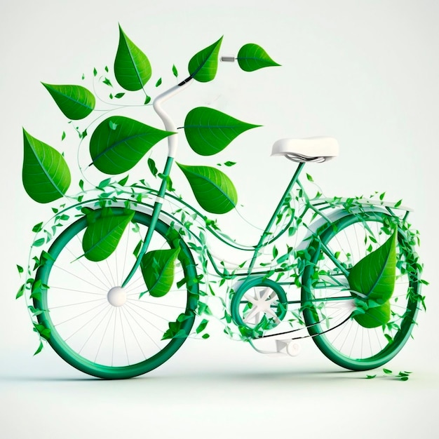 Green bike plants and leaves on white background isolate Generative AI