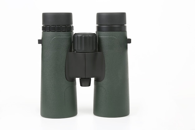 Green binoculars on white
