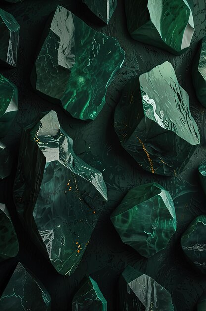 Photo a green and black background with a green mineral and some other green gems