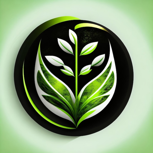 A green and black circle with a plant logo on it