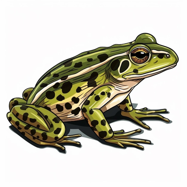 A green and black frog with a yellow spot on its body.