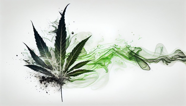 A green and black marijuana leaf with green smoke on it.