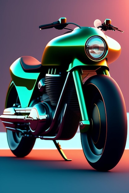 A green and black motorcycle is on a red background.