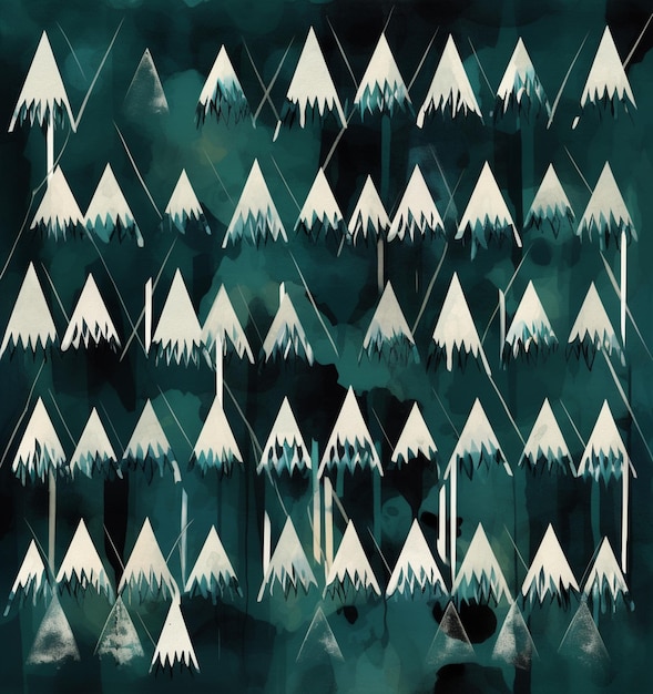 A green and blue background with a pattern of trees and the words " snow " on it.