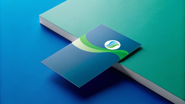 a green and blue book with the logo of the company