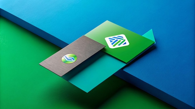 a green and blue logo on a green and blue box