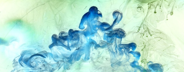 Green blue smoke abstract background acrylic paint underwater explosion