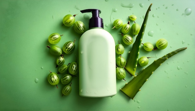 a green bottle mockup placed with aloe vera