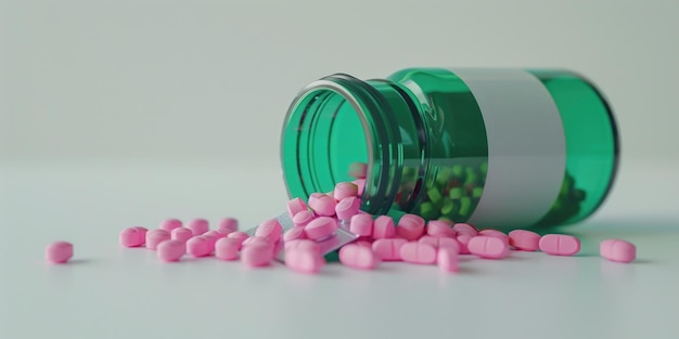 Green bottle with pink pills