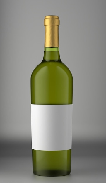 Green bottle with wine on a gray background green bottle with ethics for your design d render