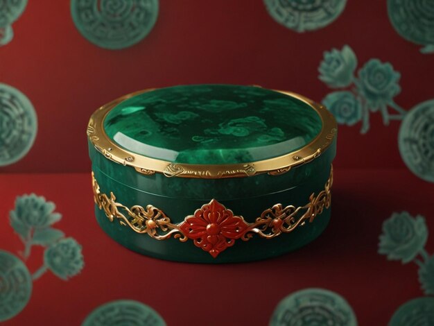 Photo a green box with a green and gold ring on it