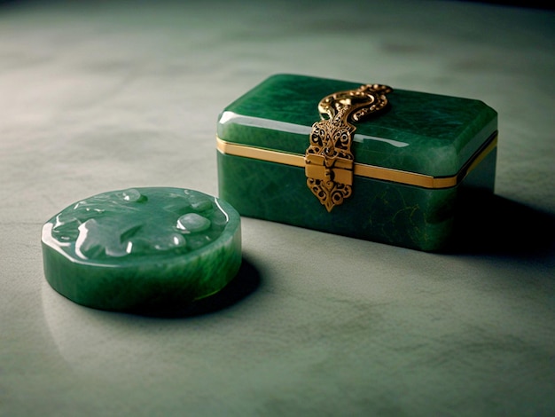 a green box with a leaf shaped item on it