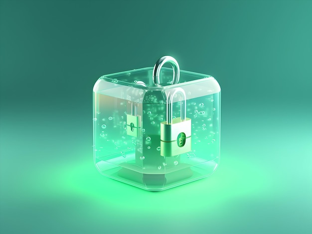 Photo a green box with a padlock that says lock on it