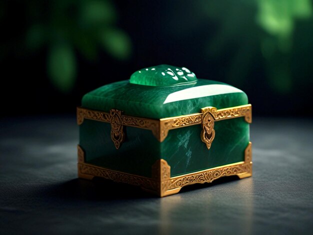 a green box with a white flower on the top