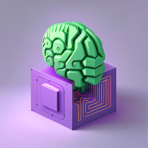 A green brain is on a purple box with a purple box.