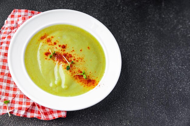 green broccoli cream soup vegetable dish healthy meal food snack on the table copy space food