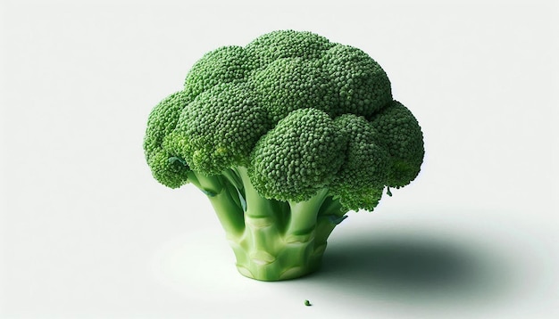 a green broccoli head is shown on a white background