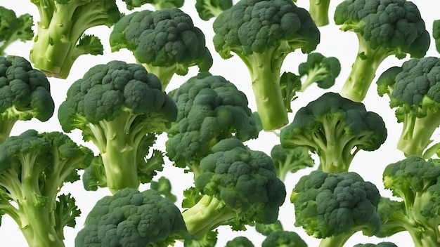 Green broccoli levitating on a white background