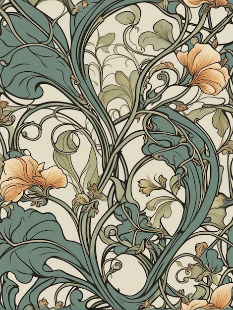 a green and brown floral pattern in the style of the series