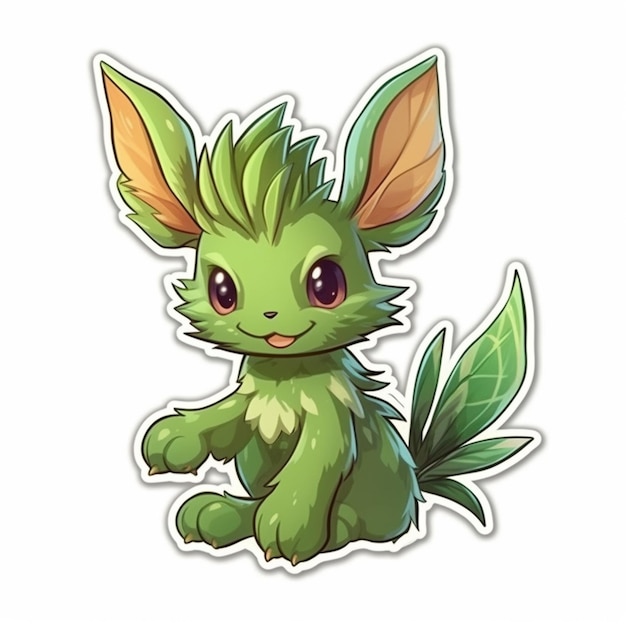 A green and brown sticker with a leafy tail generative ai