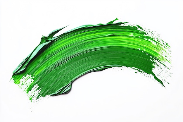 A green brush stroke with paint isolated on a white background