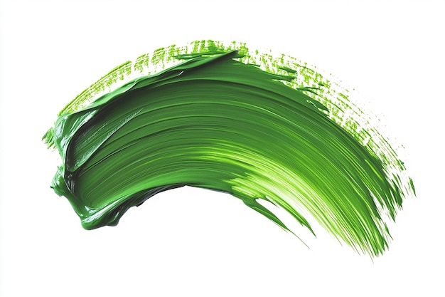 A green brush stroke with paint isolated on a white background