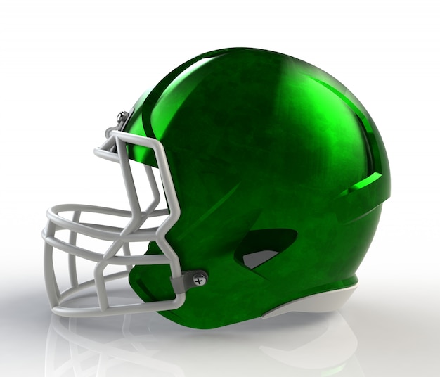 Photo green brushed galvanized american football helmet side view on a white background