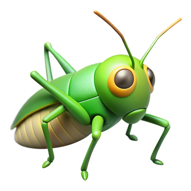 a green bug with a yellow nose and a yellow eye