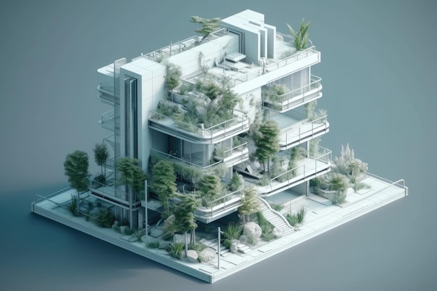 Green building rooftop covered in trees and plants Generative AI