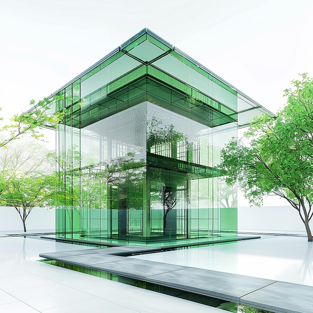 a green building with a glass facade that says  glass