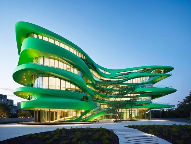 a green building with a green exterior with a green exterior