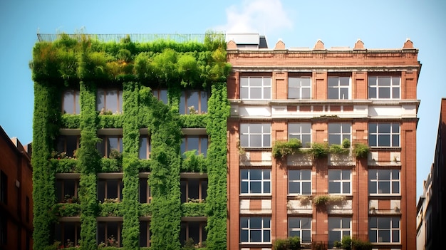 A green building with a green facade and a green facade.