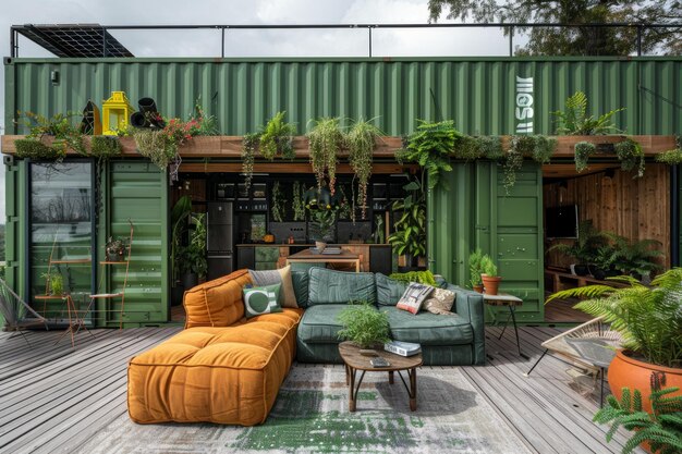 Photo a green building with a green wall that says  garden  on it