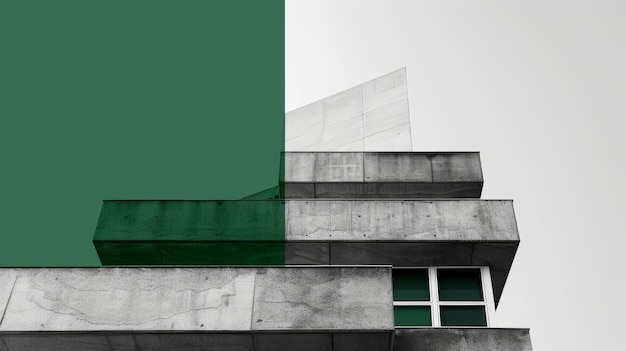 Photo a green building with a green and white window