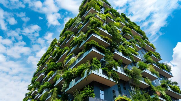 Photo green building with plants on balconies photo